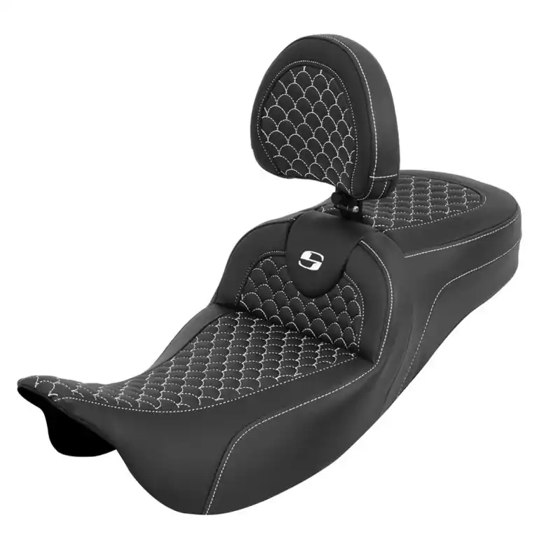 2008-2024* FLHR FLHT FLHX & FLTR Roadsofa™ DS Ext. Reach Seat w/ Driver's Backrest White Stitching Time-Limited