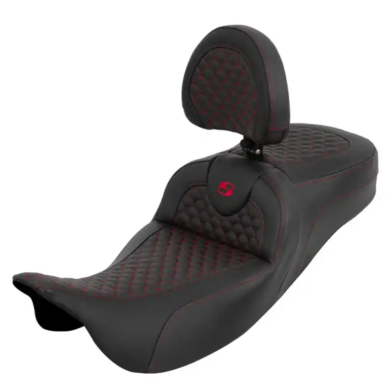 2008-2024* FLHR FLHT FLHX & FLTR Roadsofa™ DS Ext. Reach Seat w/ Driver's Backrest Red Stitching Time-Limited