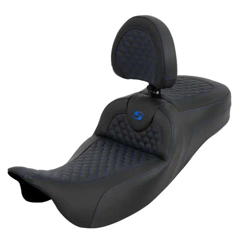 2008-2024* FLHR FLHT FLHX & FLTR Roadsofa™ DS Ext. Reach Seat w/ Driver's Backrest Blue Stitching Limited Time