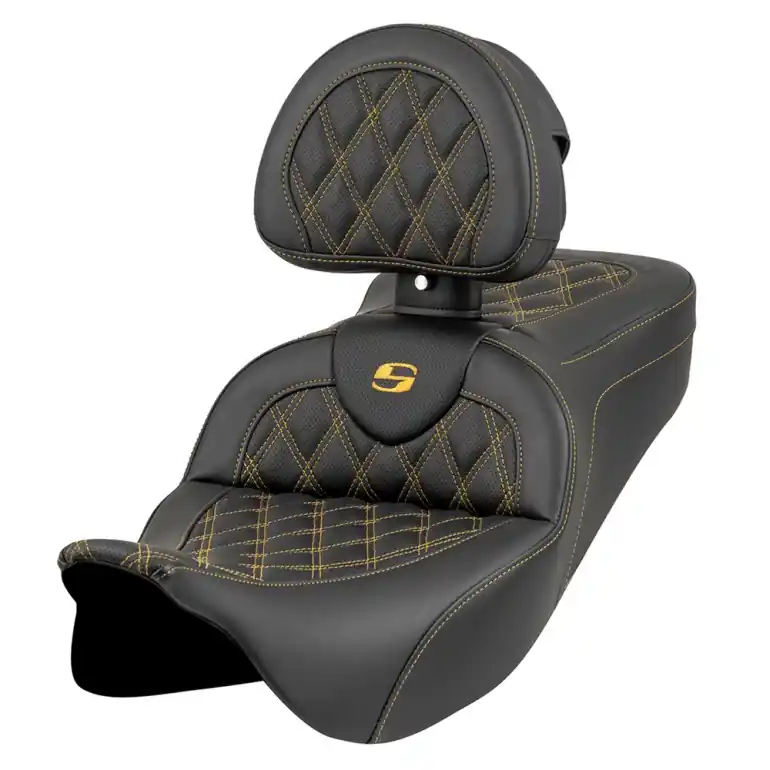 Buy Today 2008-2024* FLHR FLHT FLHX & FLTR Roadsofa™ LS Seat with Driver's Backrest All Gold Stitch