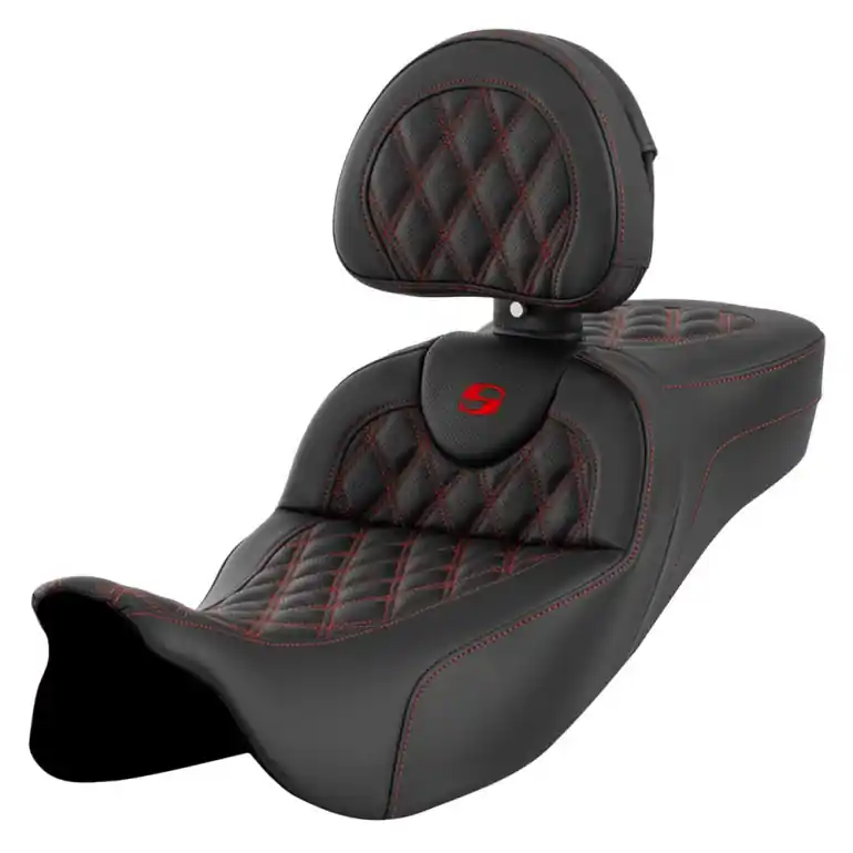 Price Drop 2008-2024* FLHR FLHT FLHX & FLTR Extended Reach Roadsofa™ LS Seat w/ Driver's Backrest All Red Stitch