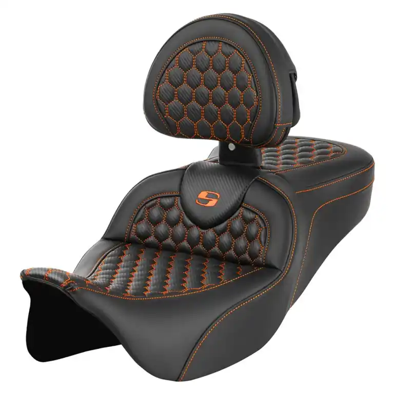 Viral 2008-2024* FLHR FLHT FLHX & FLTR  RoadSofa™ HC Seat w/Drivers Backrest Orange Stitch