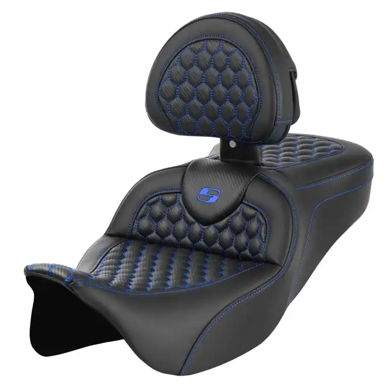 2008-2024* FLHR FLHT FLHX & FLTR  RoadSofa™ HC Seat w/Drivers Backrest Blue Stitch Free Shipping