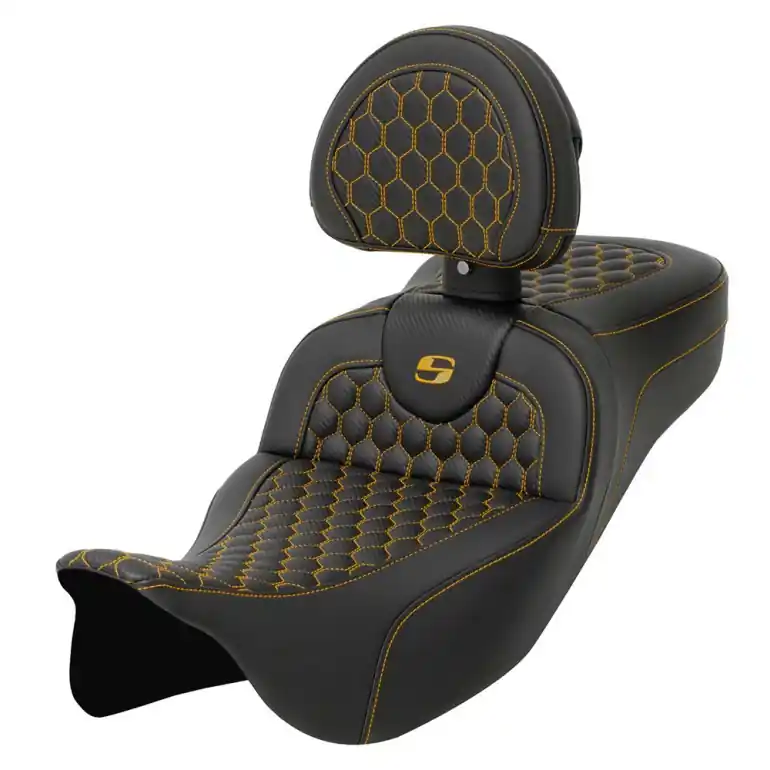 2008-2024* FLHR FLHT FLHX & FLTR  RoadSofa™ HC Ext. Reach Seat w/Drivers Backrest Gold Stitch Exclusive