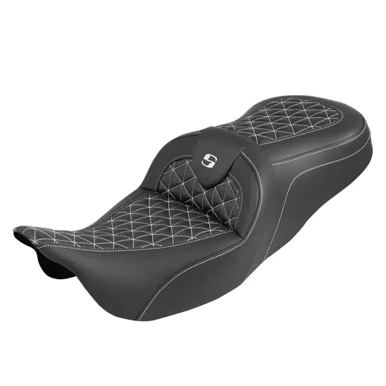 2008-2024* FLHR FLHT FLHX & FLTR Standard Reach Roadsofa™ Tri-Gripper Seat White Stitching Limited Offer
