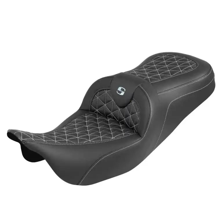 Order Now 2008-2024* FLHR FLHT FLHX & FLTR Standard Reach Roadsofa™ Tri-Gripper Seat Silver Stitching