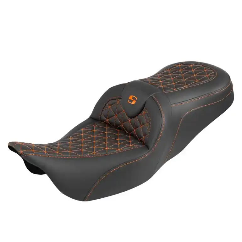 2008-2024* FLHR FLHT FLHX & FLTR Standard Reach Roadsofa™ Tri-Gripper Seat Orange Stitching Special Discount