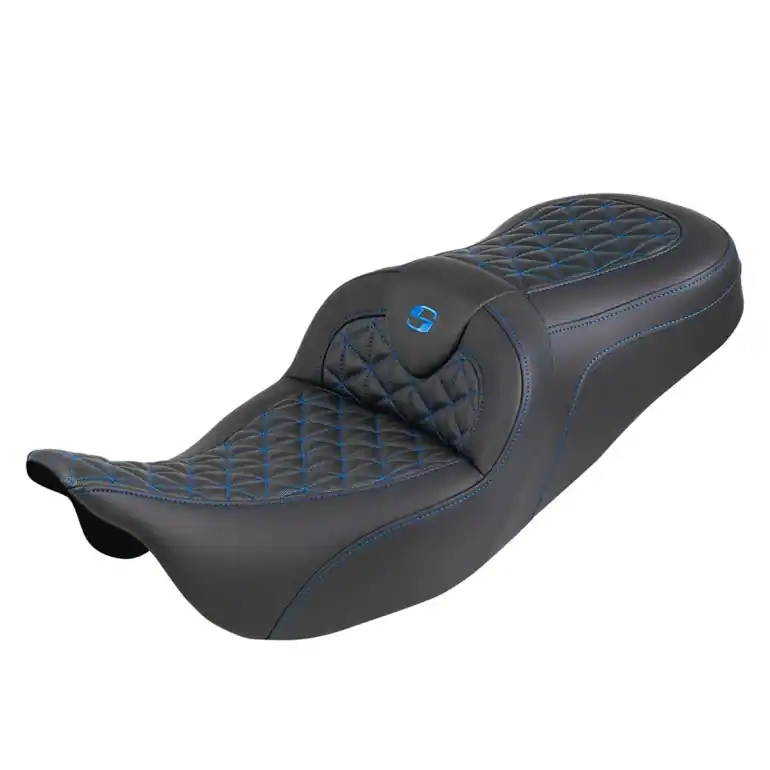 Today Only 2008-2024* FLHR FLHT FLHX & FLTR Standard Reach Roadsofa™ Tri-Gripper Seat Blue Stitching