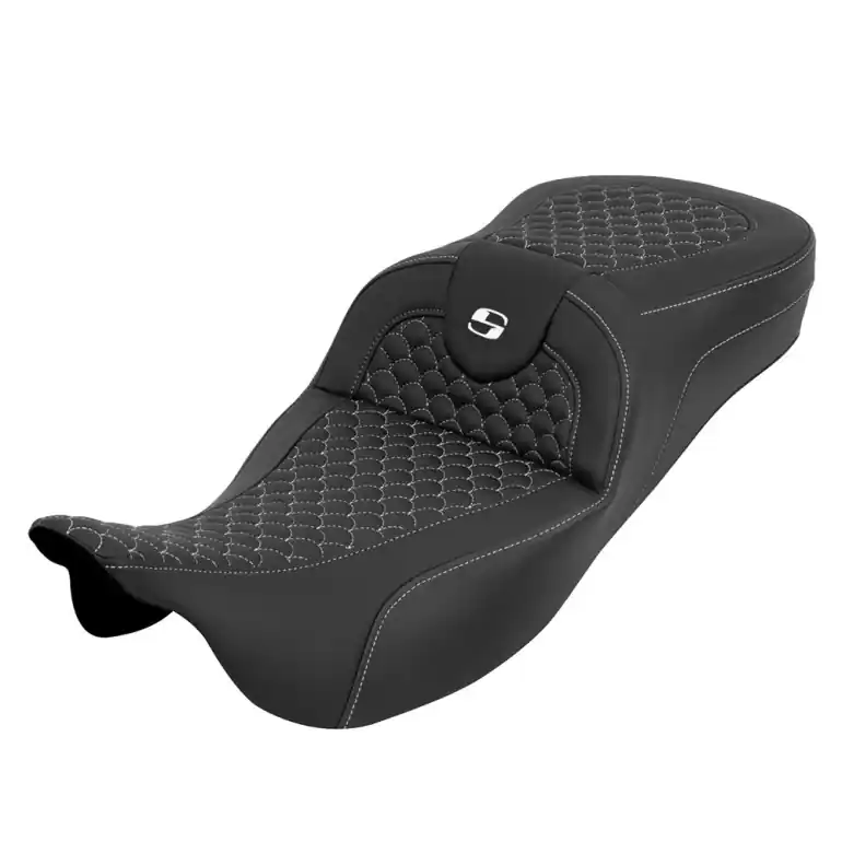 2008-2024* FLHR FLHT FLHX & FLTR Roadsofa™ DS Extended Reach Seat White Stitching Best Price