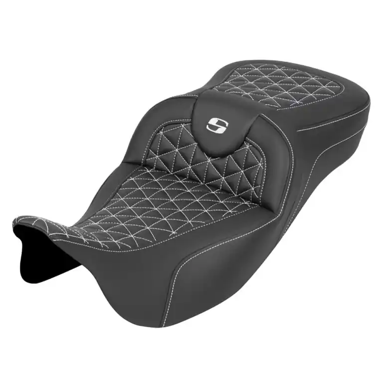 Direct From Manufacturer 2008-2024* FLHR FLHT FLHX & FLTR Extended Reach Roadsofa™ Tri-Gripper Seat White Stitching