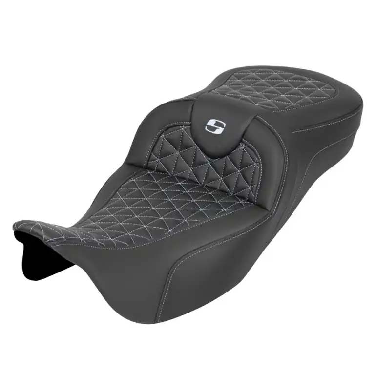 Fresh Stock 2008-2024* FLHR FLHT FLHX & FLTR Extended Reach Roadsofa™ Tri-Gripper Seat Silver Stitching