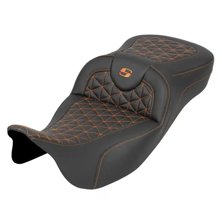 Weekend Sale 2008-2024* FLHR FLHT FLHX & FLTR Extended Reach Roadsofa™ Tri-Gripper Seat Orange Stitching