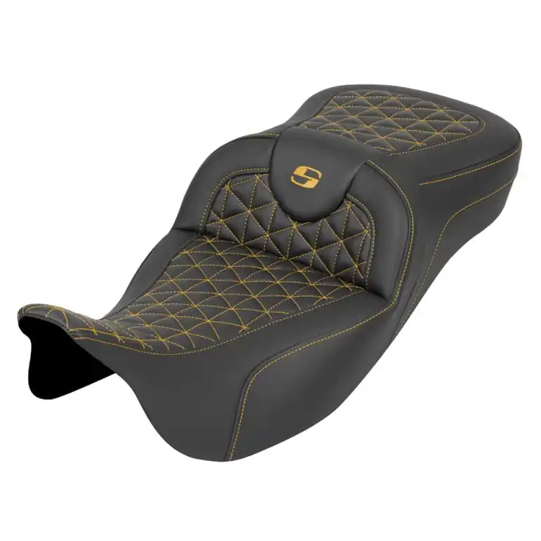 Limited Edition 2008-2024* FLHR FLHT FLHX & FLTR Extended Reach Roadsofa™ Tri-Gripper Seat Gold Stitching