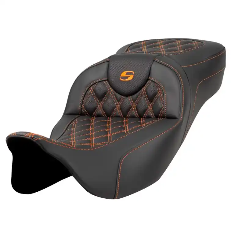 2008-2024* FLHR FLHT FLHX & FLTR Extended Reach Roadsofa™ LS Seat Orange Stitch Best Seller